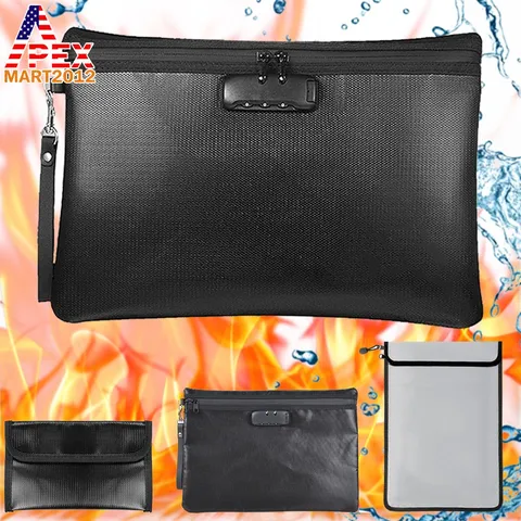 Fireproof Document Bag Waterproof Safe Cash Money Pouch Travel Storage w/ Zipper