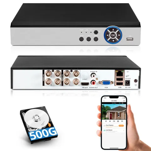 Home Office 24/7 Guard 6‑In‑1 8CH H.265+ DVR Built‑In 500GB Surveillance HDD