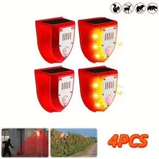 4 Pcs Solar Alarm Motion Detector, Solar Security Alarm Lights with Sound
