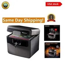 Compact Black Fireproof & Waterproof Safe with Key Lock for Secure Documents