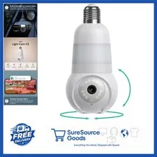 360° Pan Tilt Light Bulb Security Camera with Color Night Vision & Two-Way Talk