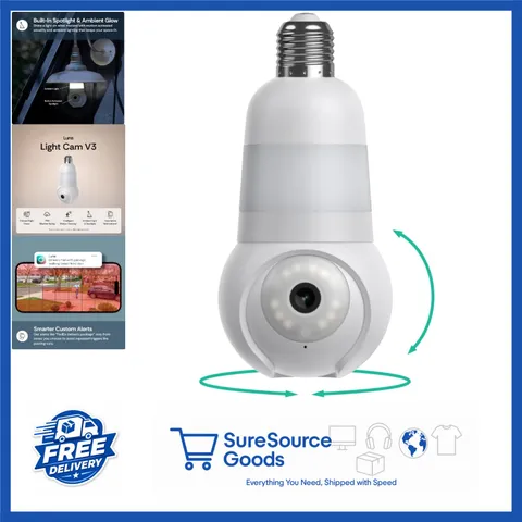 360° Pan Tilt Light Bulb Security Camera with Color Night Vision & Two-Way Talk