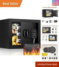 1.2 Cuft Small Safe Box, Money Safe with Removable Shelf, Fireproof Waterproo...