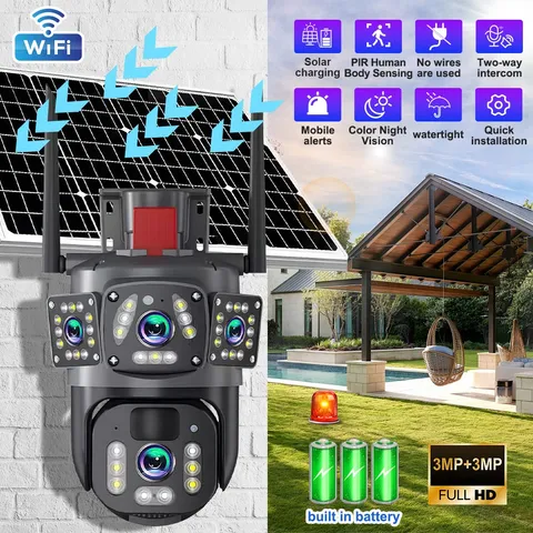 Wireless Solar Battery Security Camera System Outdoor Home PTZ Wifi IP IR Cam