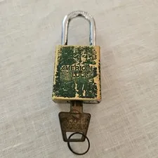 Vintage American Lock Series 1100 Padlock, Green Aluminum Lockout USA Made w/Key