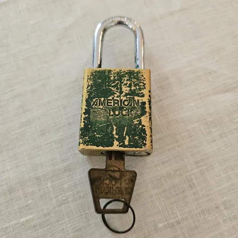 Vintage American Lock Series 1100 Padlock, Green Aluminum Lockout USA Made w/Key
