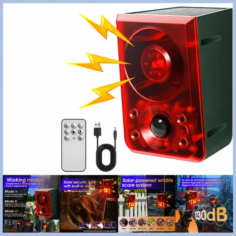 Solar Outdoor Motion Sensor Alarm Deterrent Noise Light Raccoon Deer Bear