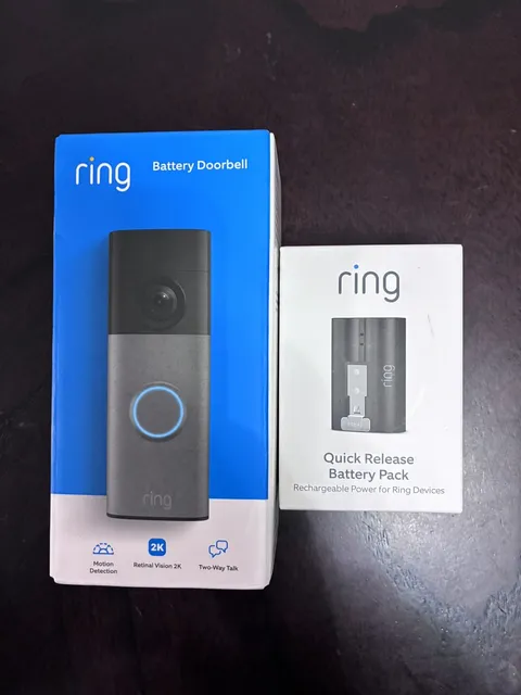 Ring Battery Doorbell 2K Speckled Gray with additional Battery