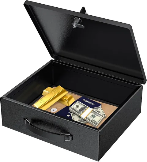 Fireproof Document Box with Key Lock Water Resistant Safe Storage Black