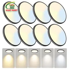 WKONCLDY 7.5Inch LED Ceiling Lights, 5 Colors Selectable 7.5in-8Pack, Black