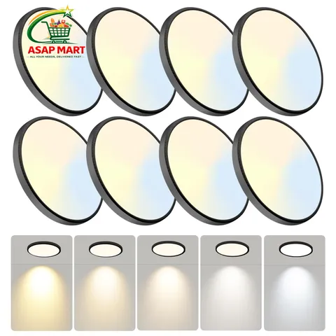 WKONCLDY 7.5Inch LED Ceiling Lights, 5 Colors Selectable 7.5in-8Pack, Black