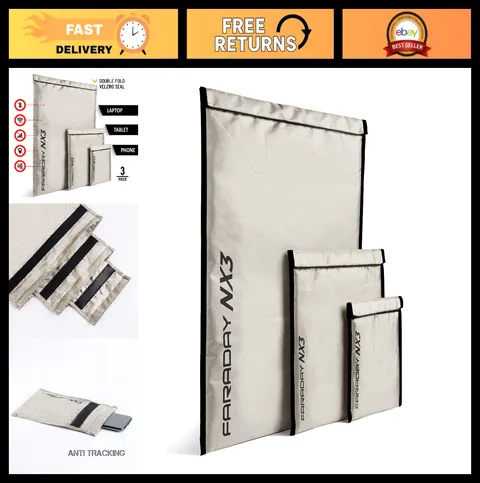 3 Pack Mega Faraday Bags - Triple-Layer Cyber Fabric for Device Shielding, Prote