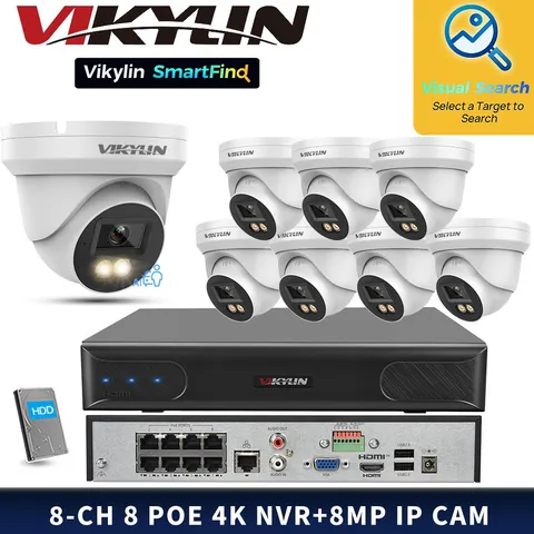 Vikylin SmartFind 8POE 8CH NVR Set Full-Color Night Vision 8MP 4K ip Camera Lot