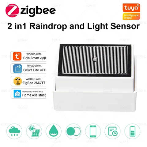 2 In 1 Tuya Zigbee Rain Sensor With Light Detector IPX4 Outdoor Waterproof Rain