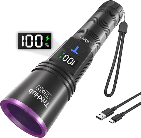 TrixHub 365nm UV Black Light Flashlight Rechargeable with LCD Battery Display