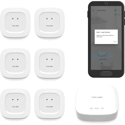 Water Leak Starter Kit: Hub + 6 Leak Sensor 1 Silent, LoRa Long-Range, App/SM...