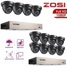 ZOSI H.265+8CH CCTV Security Cameras System 1080P 2MP Outdoor Dome Camera No HDD