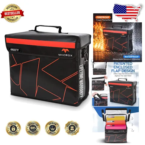 Fireproof Document Bag XL, Patented Flap, Lock, 7-Layer Heat Shield, Waterproof