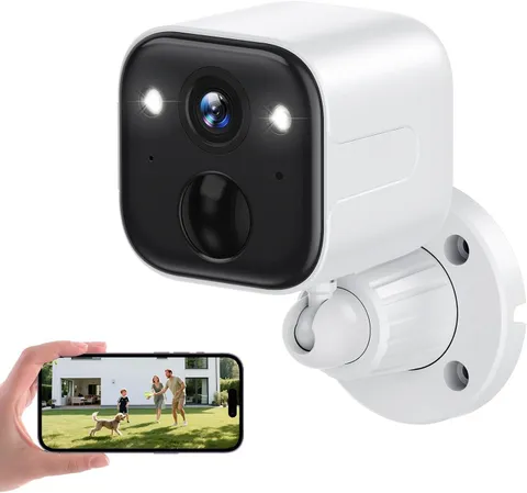 White 2K WiFi Wireless Outdoor Security Camera with Night Vision Battery Powered
