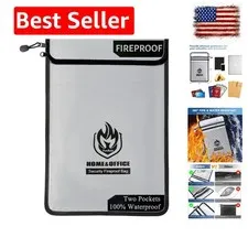 Upgraded Two Pockets Fireproof Document Bag 2000℉, 15”x 11”Waterproof Firepro...
