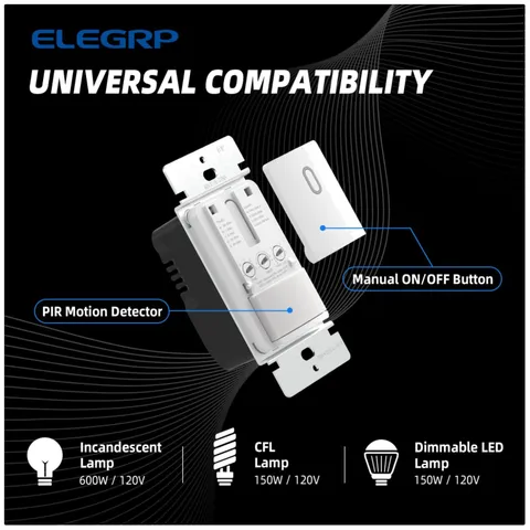 Motion Activated Light Switch, No Neutral Wire, Single Pole