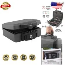 Heavy Duty Fire & Water Safe Black Portable Key Lock Box 14.3"W