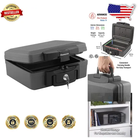 Heavy Duty Fire & Water Safe Black Portable Key Lock Box 14.3"W