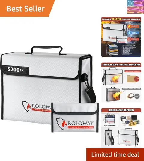 Large Fireproof Bag 5200℉ Heat Insulated 15 x 12 x 5 inches, Fireproof Docume...