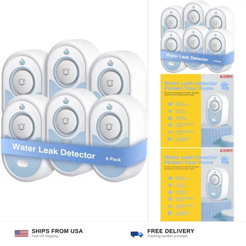 Water Leak Detector 6 Pack, 5-Year Battery Life, Water Alarm with Low Battery...