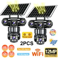 3 Lens 12MP Solar Battery Home Security Camera Outdoor Wifi Wireless PTZ CCTV US