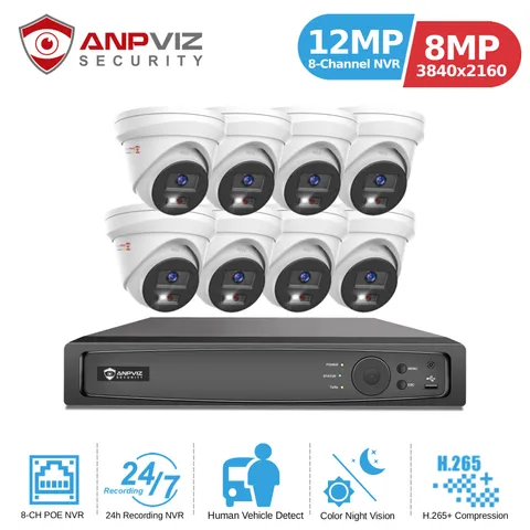 Anpviz 12MP 8 CH NVR 8MP 4K POE IP Security Camera System Audio Color Night Visi