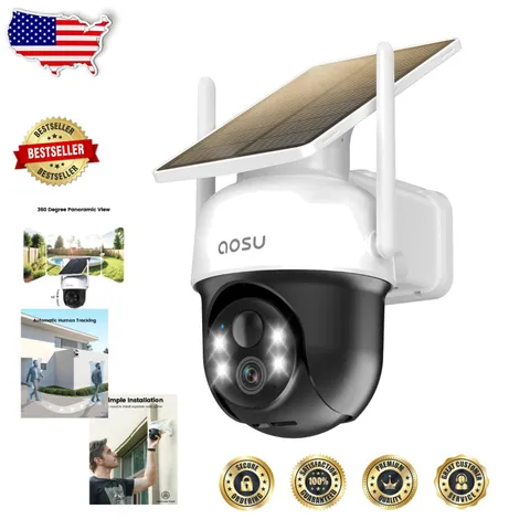 Wireless Outdoor Security Camera | 2K Solar Powered, 360° PTZ, Auto Person Tr...