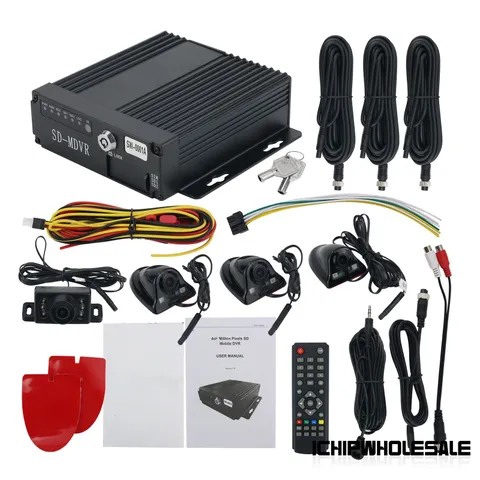 4CH Vehicle Car Mobile DVR Security Video Recorder SD 4 CCD Camera Cable Remote