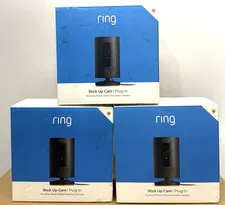 Lot of 3 Ring Stick Up Cam Indoor Outdoor 1080p Wi-Fi Plug-In Security Camera