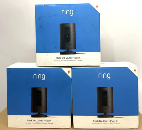 Lot of 3 Ring Stick Up Cam Indoor Outdoor 1080p Wi-Fi Plug-In Security Camera