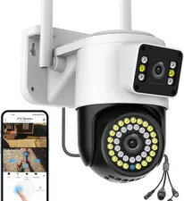 Dual Lens Wifi Outdoor Security Camera, 4MP Pan/Tilt Surveillance, Human Trackin