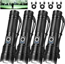 4 Pack Rechargeable LED Flashlights High Lumens Waterproof Zoomable Camping Ligh