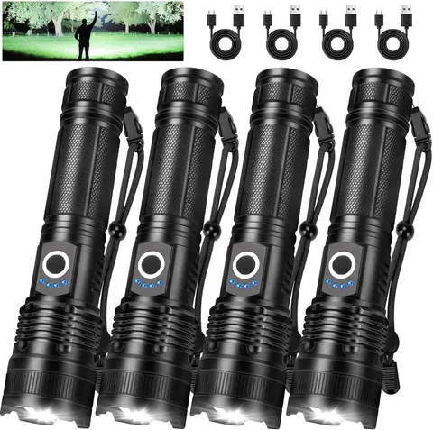 4 Pack Rechargeable LED Flashlights High Lumens Waterproof Zoomable Camping Ligh