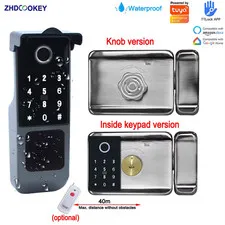 Waterproof Tuya Wifi  Remote Smart Door Lock Fingerprint Keypad Knob Keyless Ent