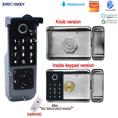 Waterproof Tuya Wifi  Remote Smart Door Lock Fingerprint Keypad Knob Keyless Ent