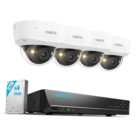 5MP 8CH Home Security Camera System, 4pcs 5MP IK10 Vandalproof PoE Cams Wired