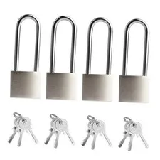 4 Pcs Silver Padlock with Keys, 3.4 Inch Long Keyed Padlocks, Shackle Pad Lock