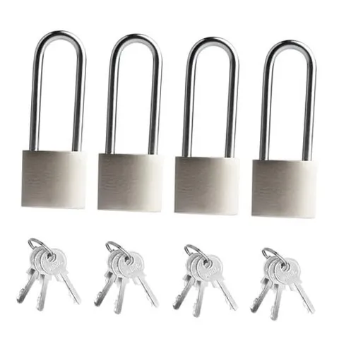 4 Pcs Silver Padlock with Keys, 3.4 Inch Long Keyed Padlocks, Shackle Pad Lock