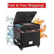 Rolling Fireproof File Box - Large 46L, Waterproof with Lock for Secure Filing