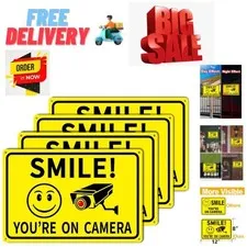 4-Pack Smile Youre On Camera Signs 8x12 Rust Free Aluminum Video Surveillance