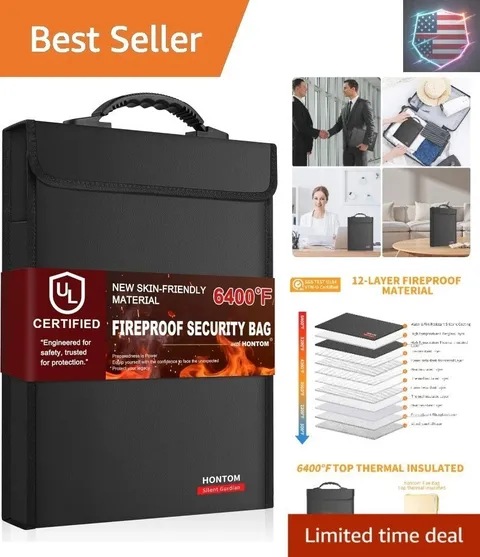 6400℉ Fireproof Document Bag with Lid, 15.4"x11.4"x1.77" Fireproof Waterproof...
