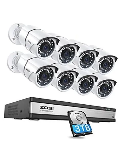 16CH 5MP PoE Security Cameras System,4K 16-Channel H.265 NVR 16CH+8Cam+3TB