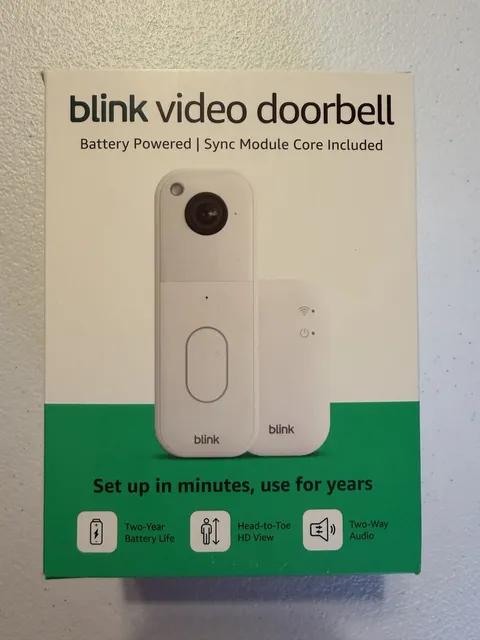 Blink Video Doorbell System with Head-to-Toe HD View Sync Module Core, White NEW