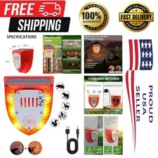 Rechargeable Solar Outdoor Motion Detector: 129db Alarm & Strobe Light Included