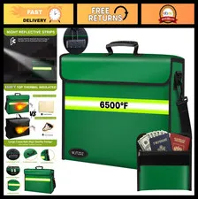 Fireproof Document Bag 6500°F with Lock, Waterproof Zipper & Insulation - 14.2"x
